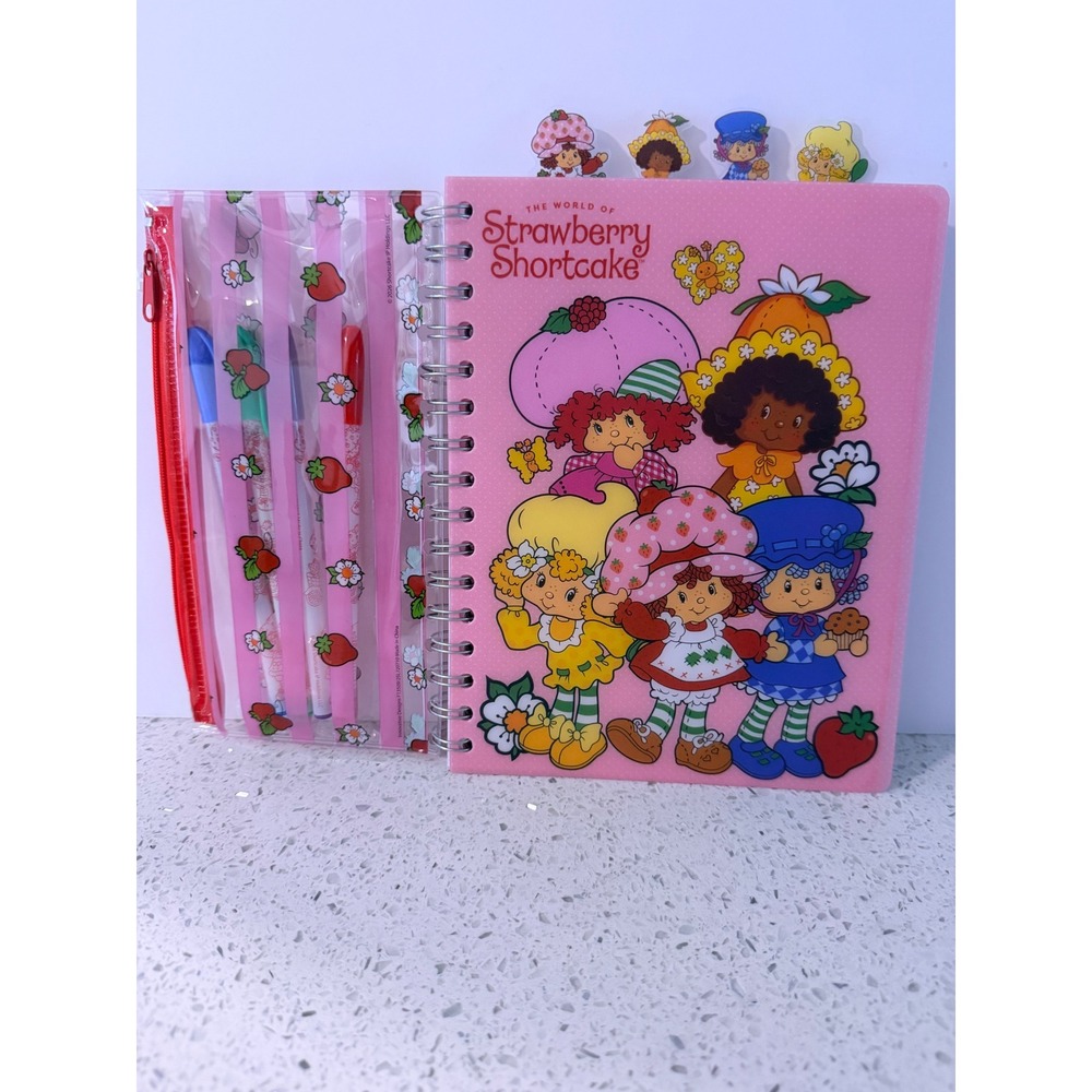 Strawberry Shortcake Spiral Journal 96 Sheets 4 Gel Pens Character Tabs Pink - Picture 2 of 8